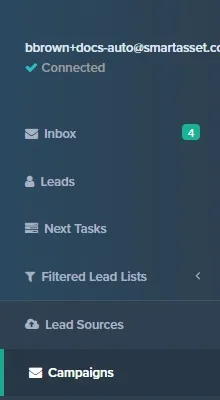 Side nav with the Campaigns item selected