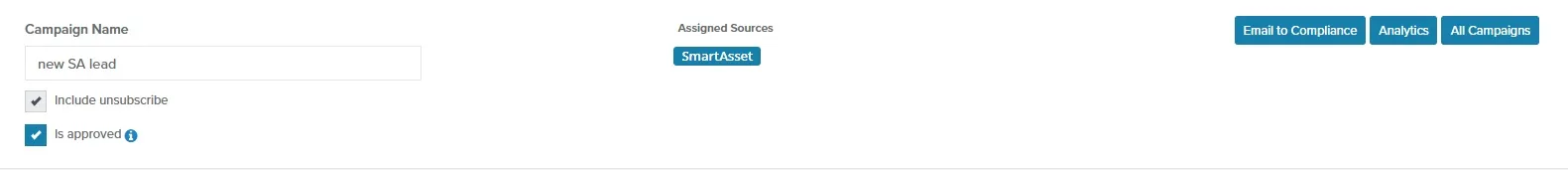 Campaign page with the Analytics button at the top right