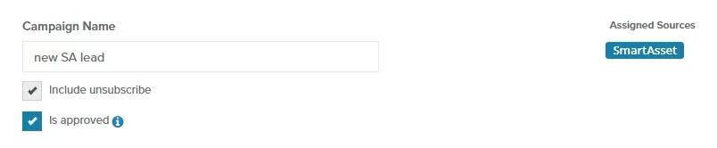 Campaign page header with the Include unsubscribe checkbox under the campaign name