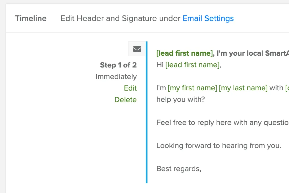 Campaign timeline with the Edit link under the first email step