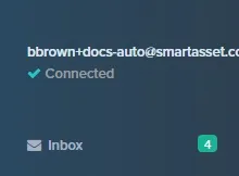 Side nav showing the user's email address with a Connected status