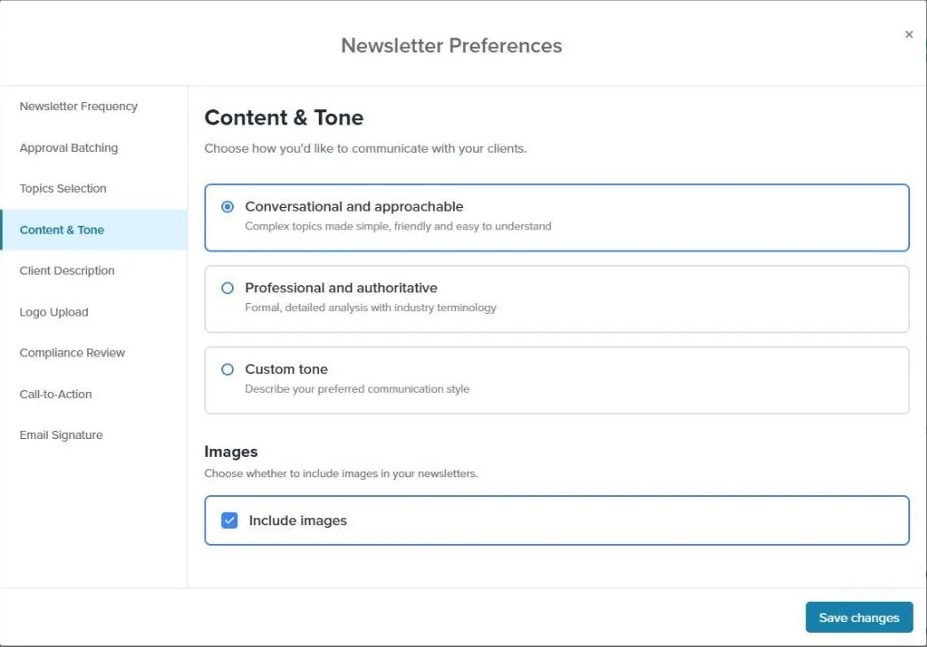 The Content & Tone tab with a writing style selected