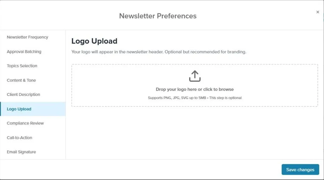 The Logo Upload tab with an empty drop zone