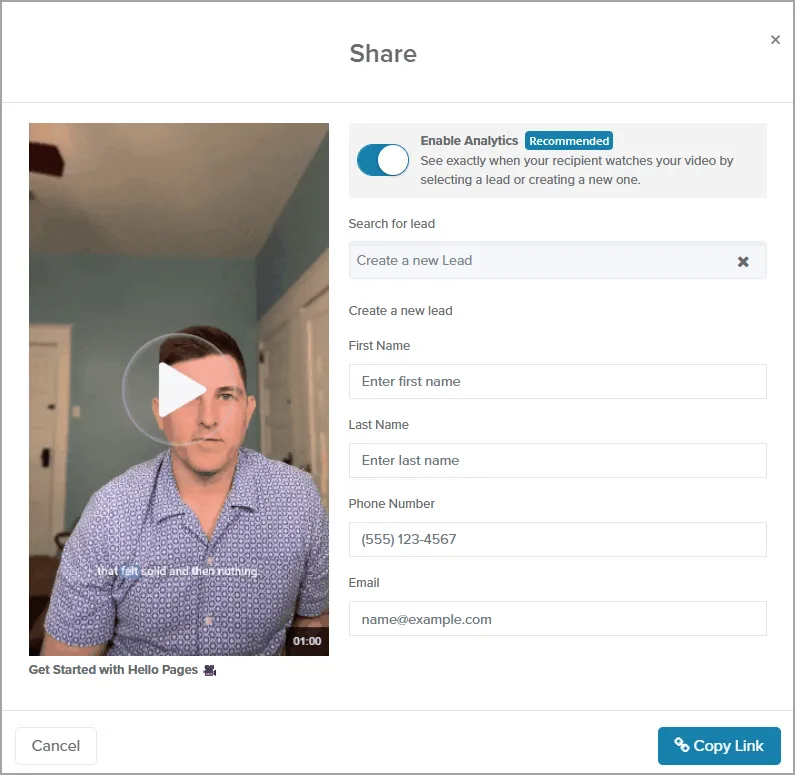 Hello Pages: Share with a specific lead