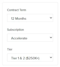 AMP tab with the Contract Term, Subscription and Tier lists